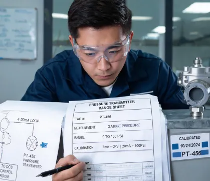Application engineer reviewing pressure transmitter range