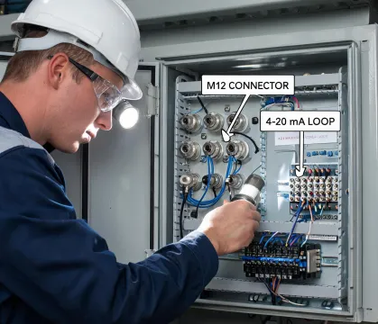 Field support specialist checking sensor wiring