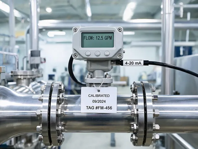 Flow meter installed on stainless process line