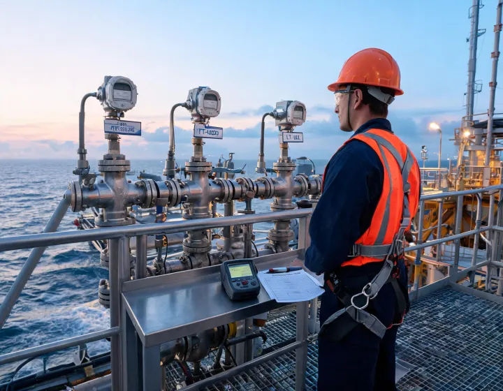 Process operator inspecting pressure flow and level transmitters