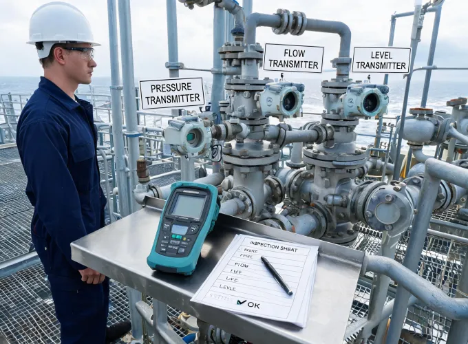 Process plant operator checking Dwyer instruments